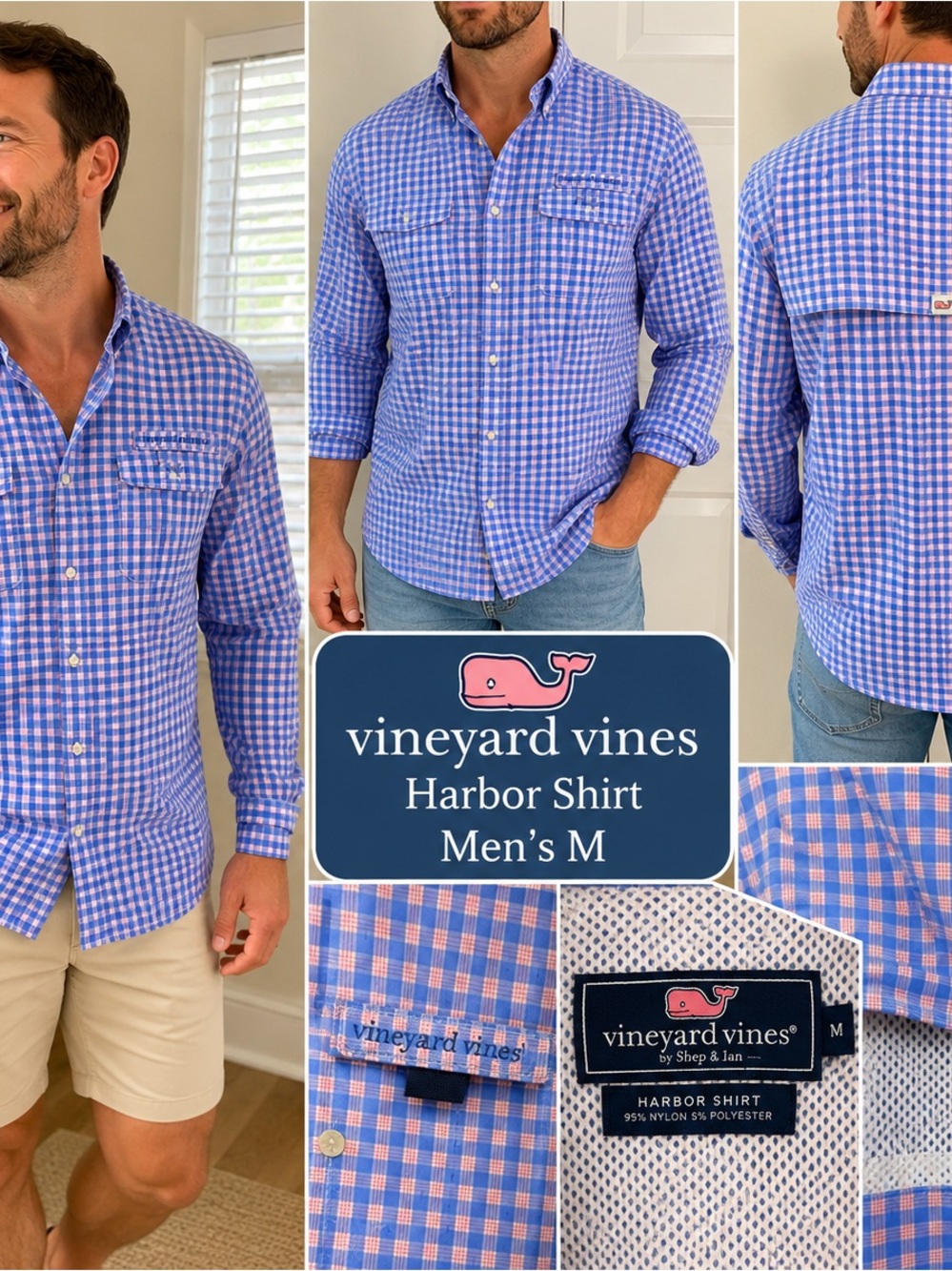 Vineyard Vines Blue and Pink Gingham Harbor Button-Down Shirt
